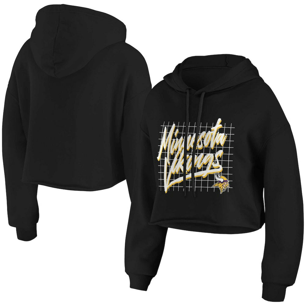 Minnesota Vikings WEAR by Erin Andrews Women's Domestic Cropped Pullover Hoodie Black - NFL