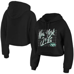 New York Jets WEAR by Erin Andrews Women's Domestic Cropped Pullover Hoodie Black - NFL