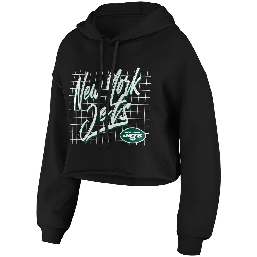 New York Jets WEAR by Erin Andrews Women's Domestic Cropped Pullover Hoodie Black - NFL