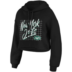 New York Jets WEAR by Erin Andrews Women's Domestic Cropped Pullover Hoodie Black - NFL