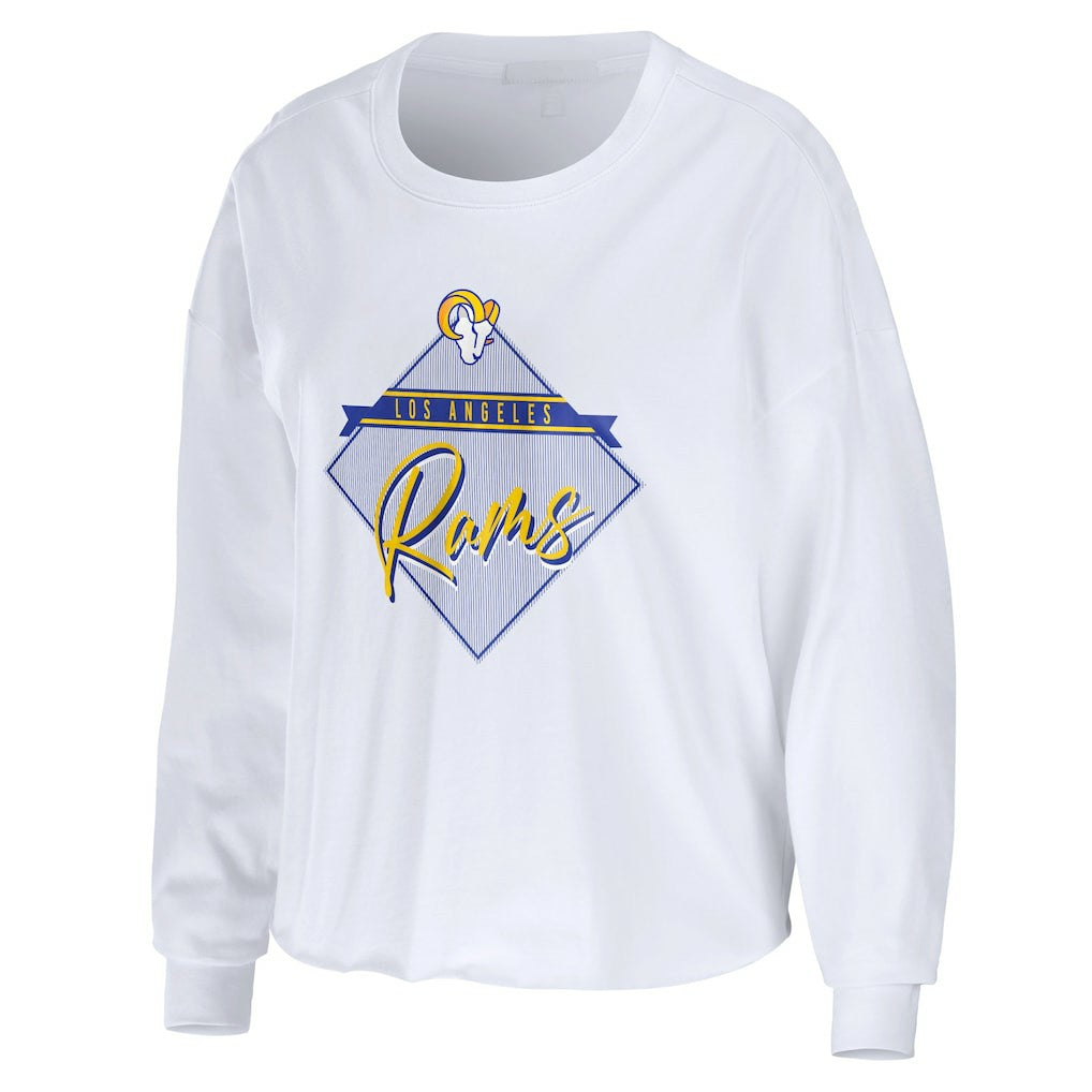 Los Angeles Rams WEAR by Erin Andrews Women's Domestic Cropped Long Sleeve T-Shirt White - NFL
