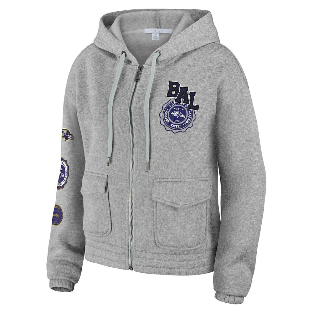 Baltimore Ravens WEAR by Erin Andrews Women's Full-Zip Hoodie Heather Gray - NFL
