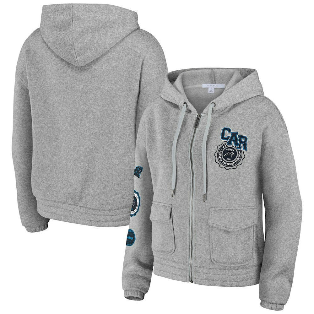 Carolina Panthers WEAR by Erin Andrews Women's Full-Zip Hoodie Heather Gray - NFL