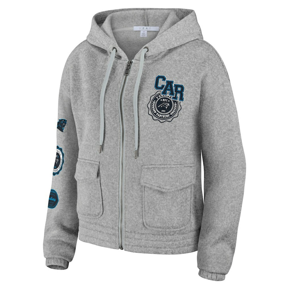 Carolina Panthers WEAR by Erin Andrews Women's Full-Zip Hoodie Heather Gray - NFL