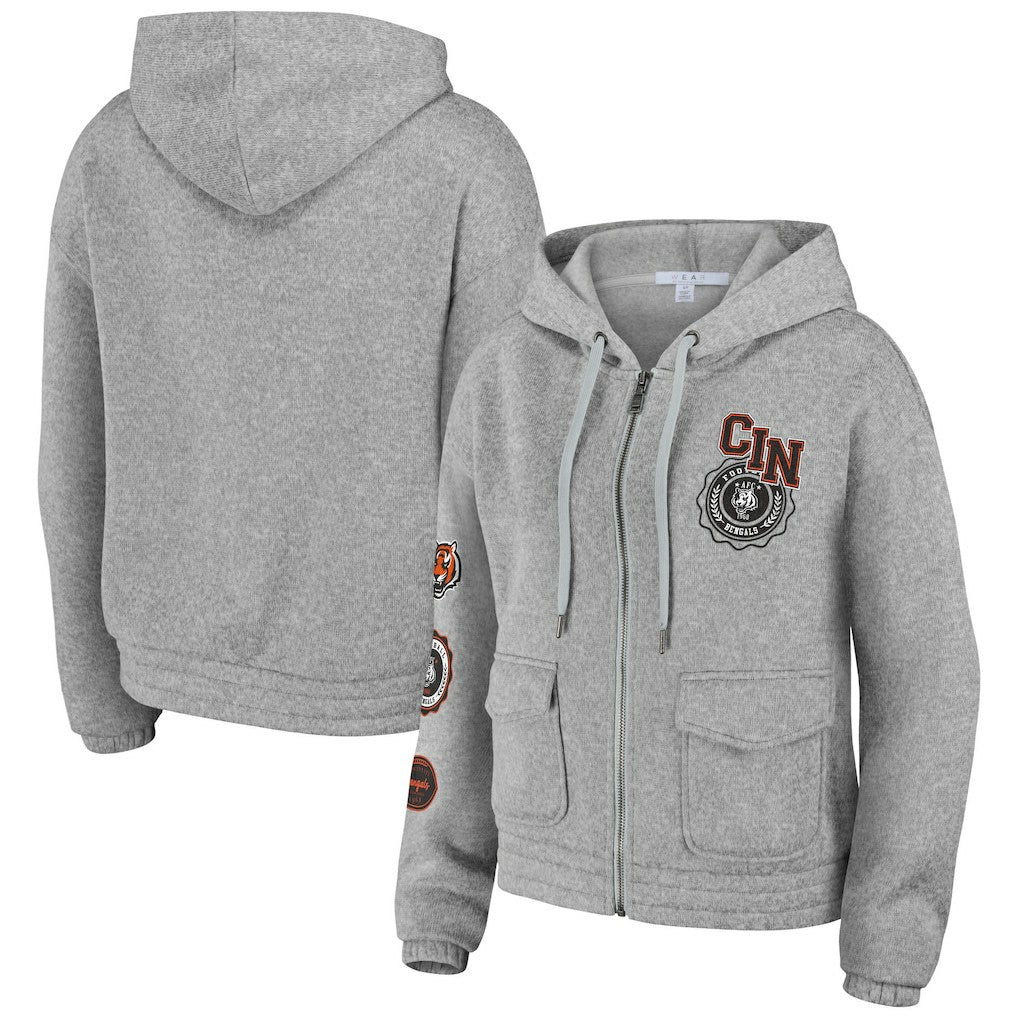 Cincinnati Bengals WEAR by Erin Andrews Women's Full-Zip Hoodie Heather Gray - NFL