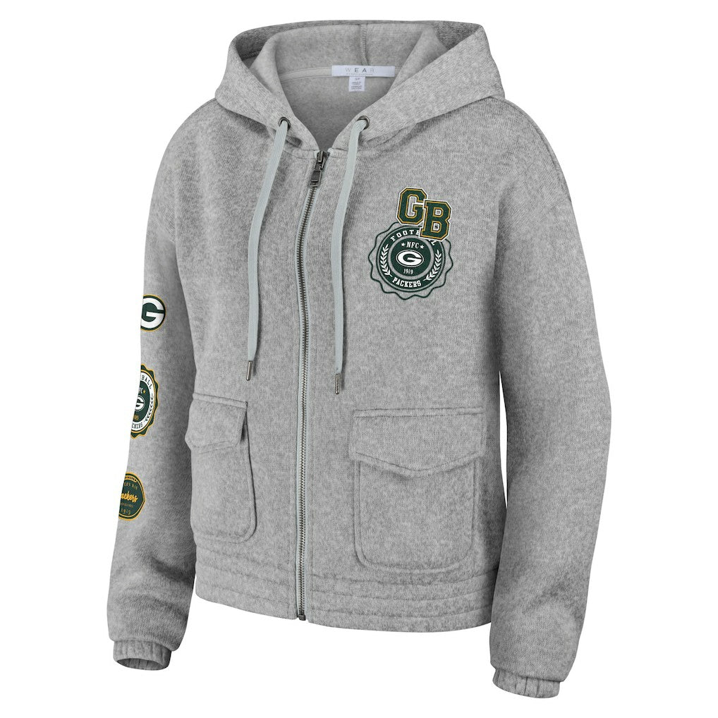 Green Bay Packers WEAR by Erin Andrews Women's Full-Zip Hoodie Heather Gray - NFL