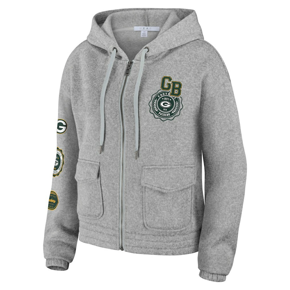 Green Bay Packers WEAR by Erin Andrews Women's Full-Zip Hoodie Heather Gray - NFL