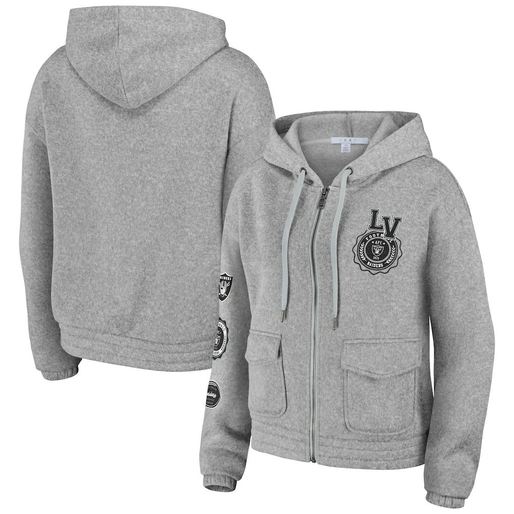 Las Vegas Raiders WEAR by Erin Andrews Women's Full-Zip Hoodie Heather Gray - NFL