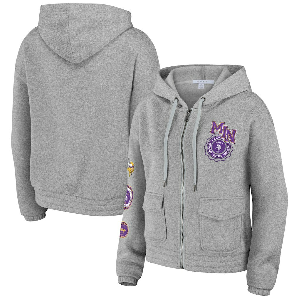Minnesota Vikings WEAR by Erin Andrews Women's Full-Zip Hoodie Heather Gray - NFL