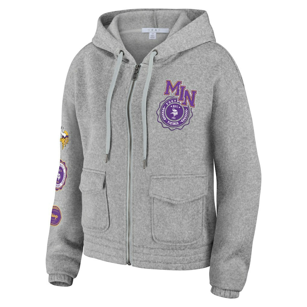 Minnesota Vikings WEAR by Erin Andrews Women's Full-Zip Hoodie Heather Gray - NFL
