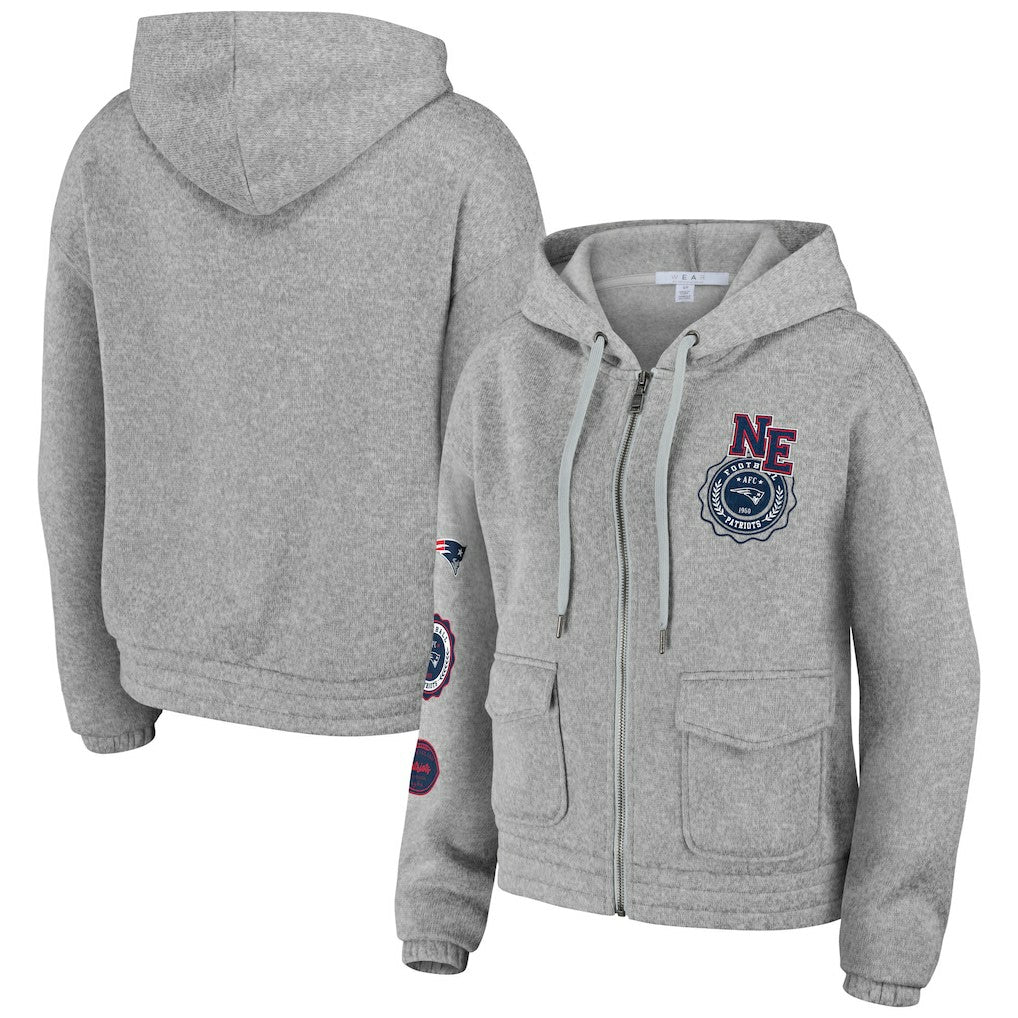 New England Patriots WEAR by Erin Andrews Women's Full-Zip Hoodie Heather Gray - NFL