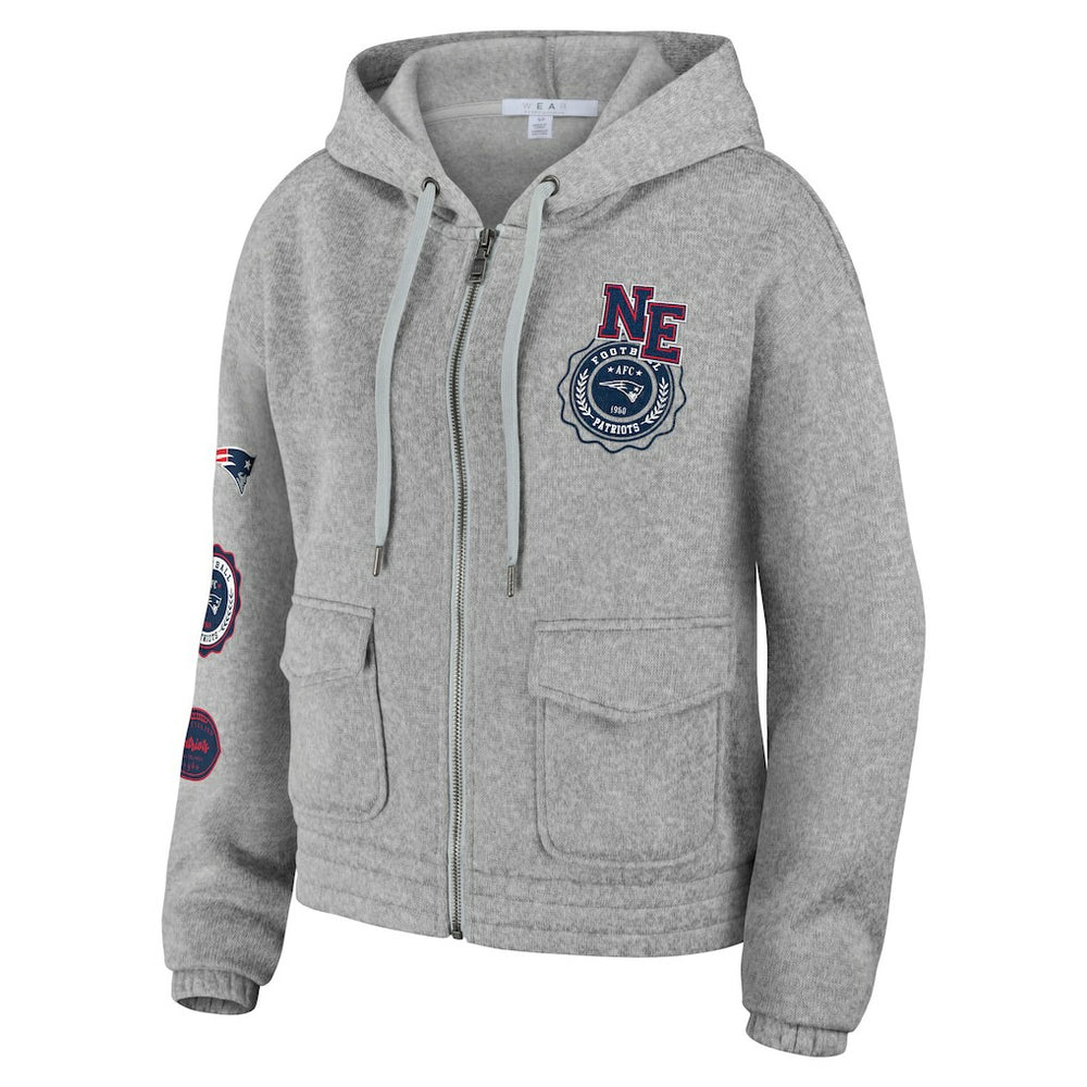 New England Patriots WEAR by Erin Andrews Women's Full-Zip Hoodie Heather Gray - NFL