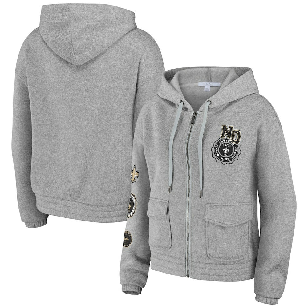 New Orleans Saints WEAR by Erin Andrews Women's Full-Zip Hoodie Heather Gray - NFL