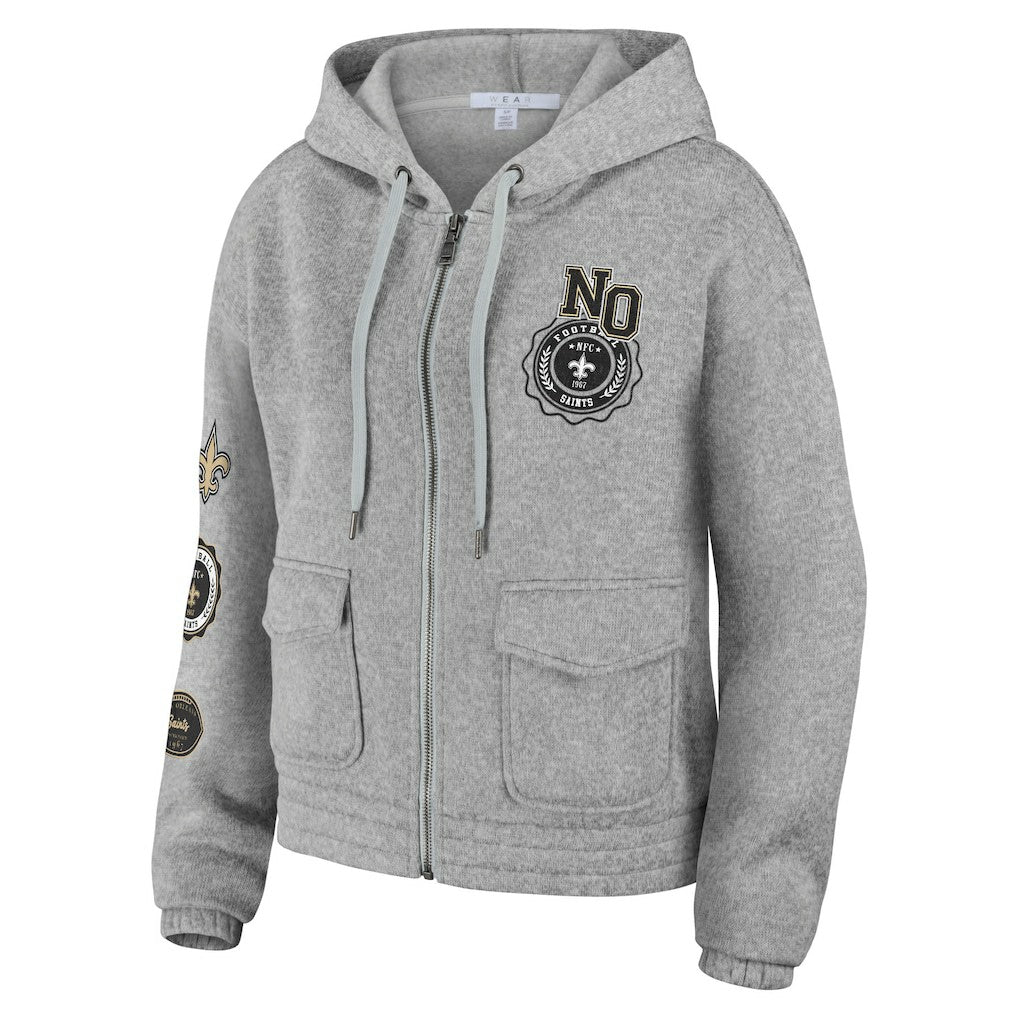 New Orleans Saints WEAR by Erin Andrews Women's Full-Zip Hoodie Heather Gray - NFL