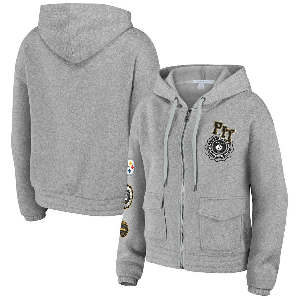 Pittsburgh Steelers WEAR by Erin Andrews Women's Full-Zip Hoodie Heather Gray - NFL
