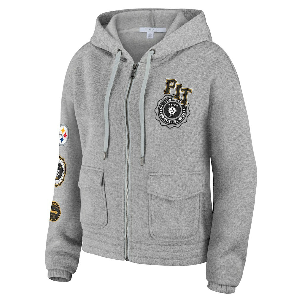 Pittsburgh Steelers WEAR by Erin Andrews Women's Full-Zip Hoodie Heather Gray - NFL