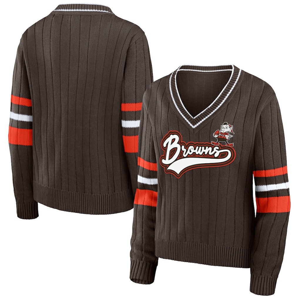 Cleveland Browns WEAR by Erin Andrews Women's Throwback V-Neck Sweater Brown - NFL