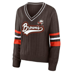 Cleveland Browns WEAR by Erin Andrews Women's Throwback V-Neck Sweater Brown - NFL