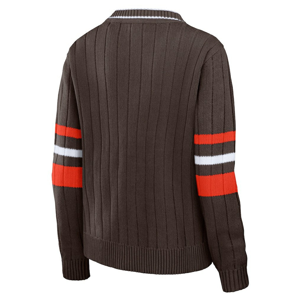 Cleveland Browns WEAR by Erin Andrews Women's Throwback V-Neck Sweater Brown - NFL