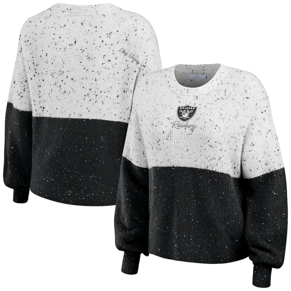 Las Vegas Raiders WEAR by Erin Andrews Women's Lighweight Modest Crop Color-Block Pullover Sweater White/Black - NFL