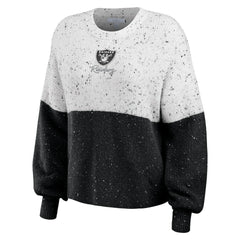 Las Vegas Raiders WEAR by Erin Andrews Women's Lighweight Modest Crop Color-Block Pullover Sweater White/Black - NFL