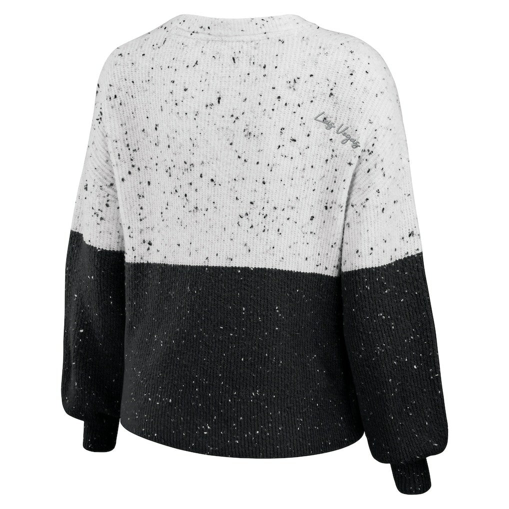 Las Vegas Raiders WEAR by Erin Andrews Women's Lighweight Modest Crop Color-Block Pullover Sweater White/Black - NFL
