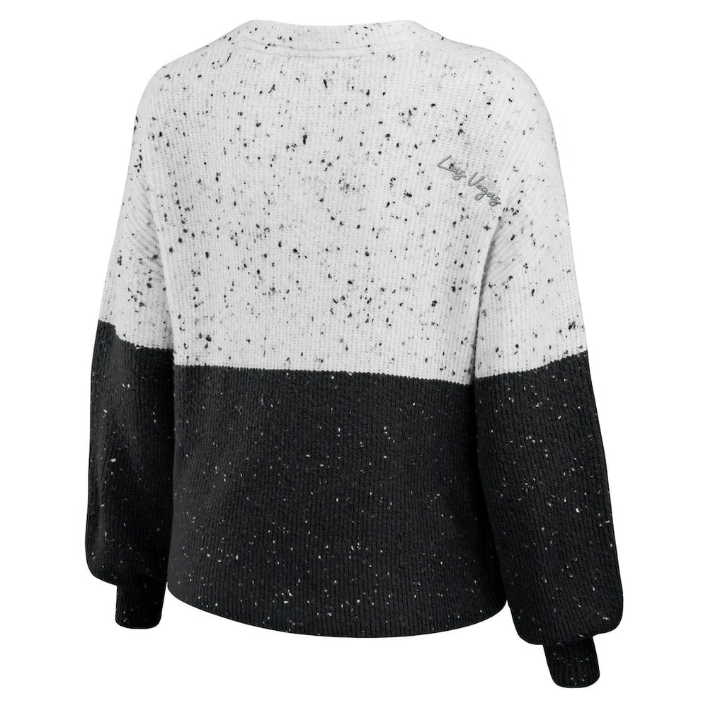 Las Vegas Raiders WEAR by Erin Andrews Women's Lighweight Modest Crop Color-Block Pullover Sweater White/Black - NFL