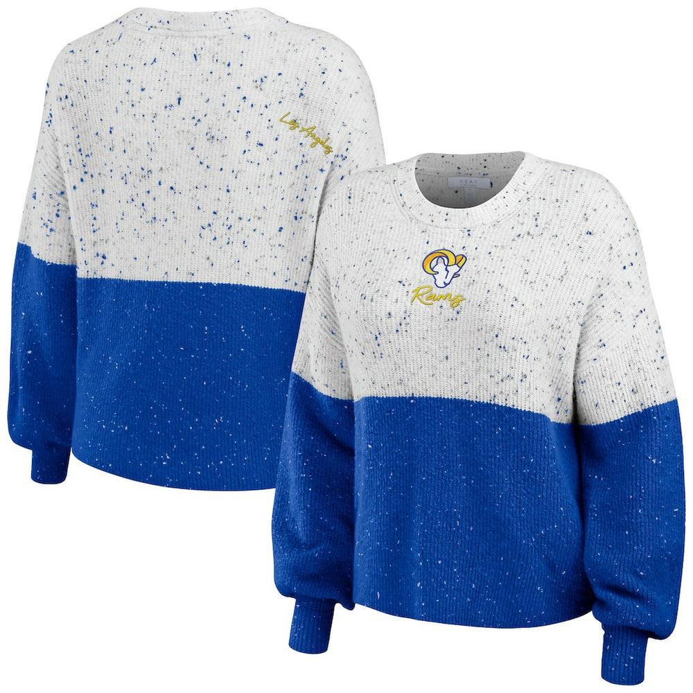 Los Angeles Rams WEAR by Erin Andrews Women's Lighweight Modest Crop Color-Block Pullover Sweater White/Royal - NFL