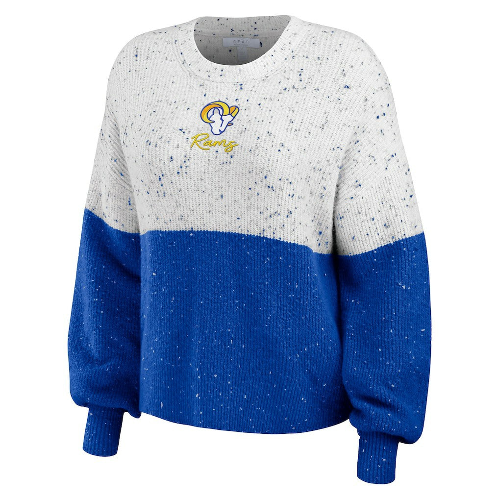 Los Angeles Rams WEAR by Erin Andrews Women's Lighweight Modest Crop Color-Block Pullover Sweater White/Royal - NFL