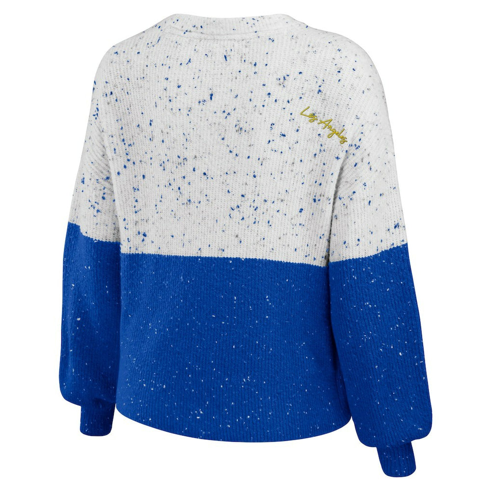 Los Angeles Rams WEAR by Erin Andrews Women's Lighweight Modest Crop Color-Block Pullover Sweater White/Royal - NFL