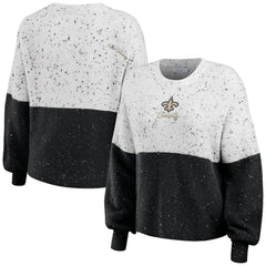 New Orleans Saints WEAR by Erin Andrews Women's Lighweight Modest Crop Color-Block Pullover Sweater White/Black - NFL