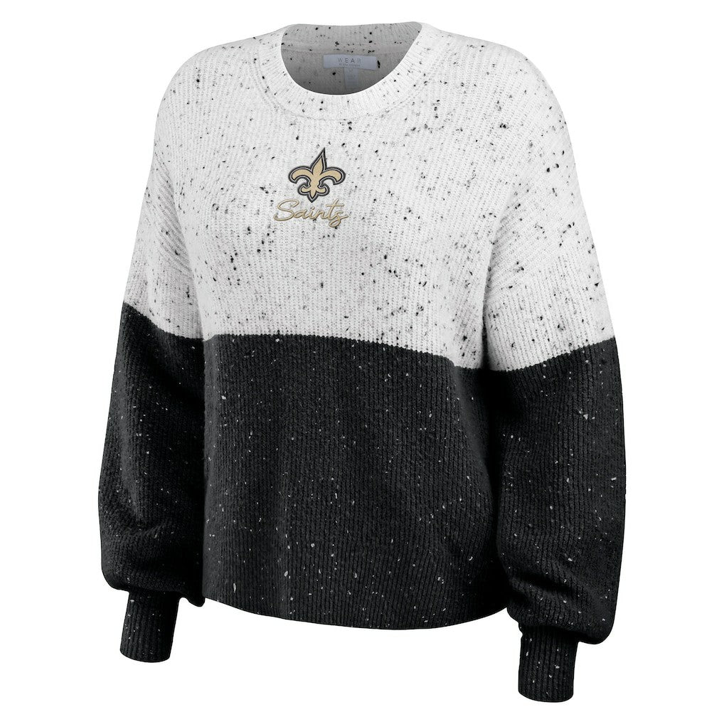 New Orleans Saints WEAR by Erin Andrews Women's Lighweight Modest Crop Color-Block Pullover Sweater White/Black - NFL