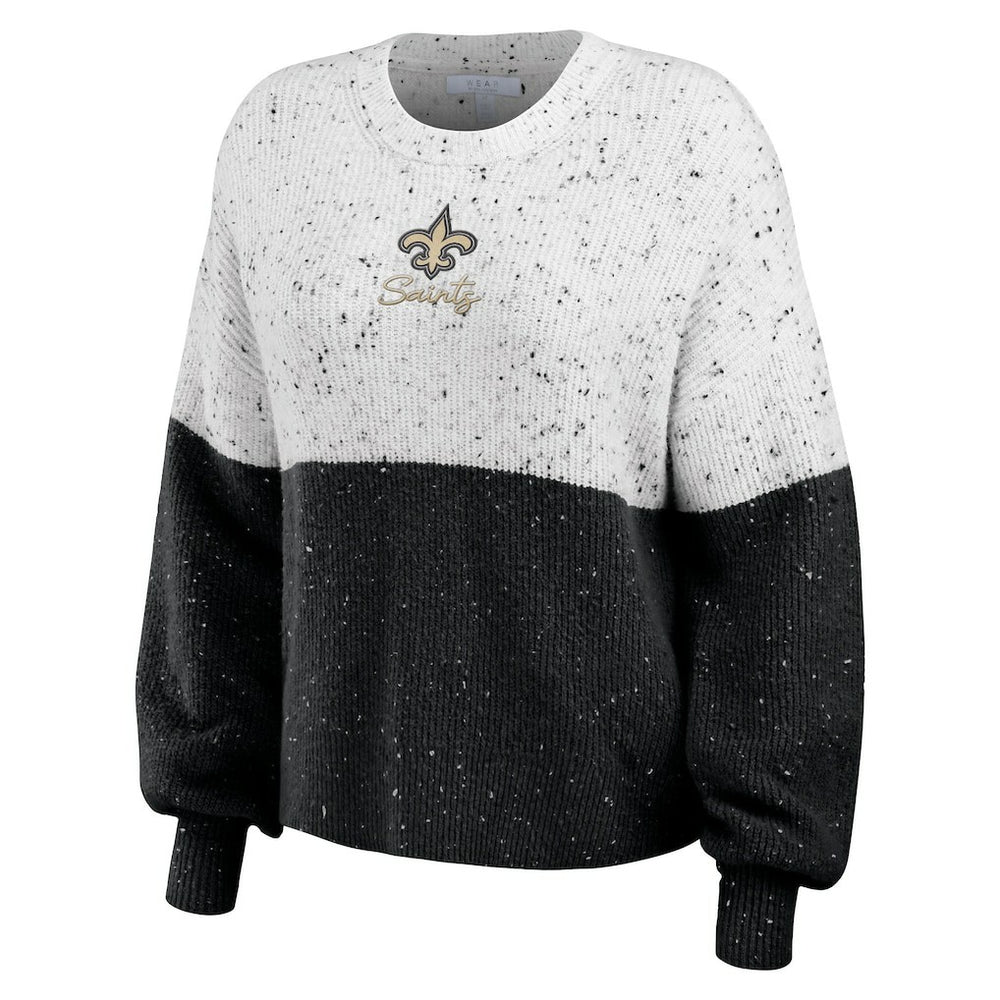 New Orleans Saints WEAR by Erin Andrews Women's Lighweight Modest Crop Color-Block Pullover Sweater White/Black - NFL