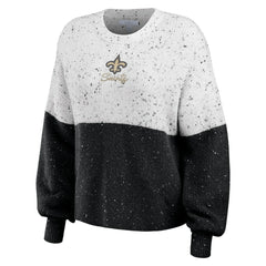 New Orleans Saints WEAR by Erin Andrews Women's Lighweight Modest Crop Color-Block Pullover Sweater White/Black - NFL