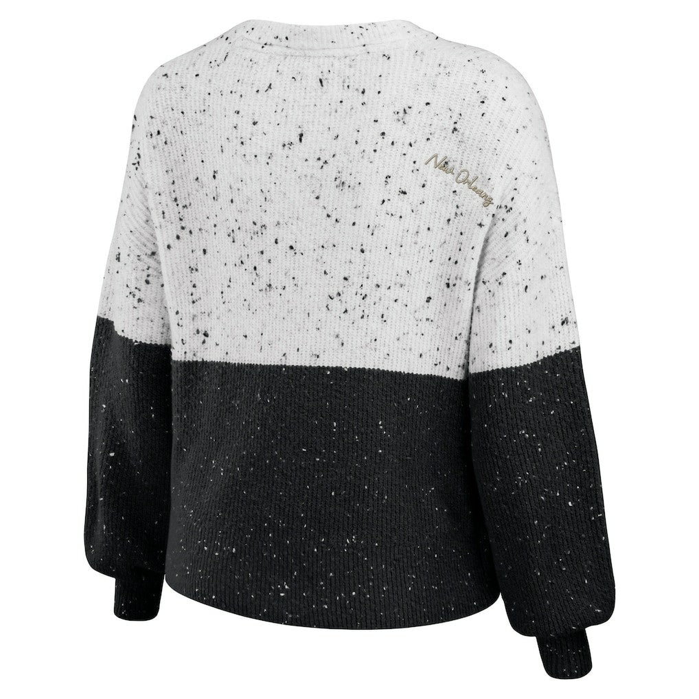 New Orleans Saints WEAR by Erin Andrews Women's Lighweight Modest Crop Color-Block Pullover Sweater White/Black - NFL