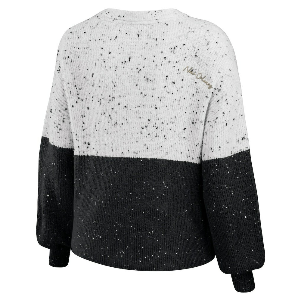 New Orleans Saints WEAR by Erin Andrews Women's Lighweight Modest Crop Color-Block Pullover Sweater White/Black - NFL