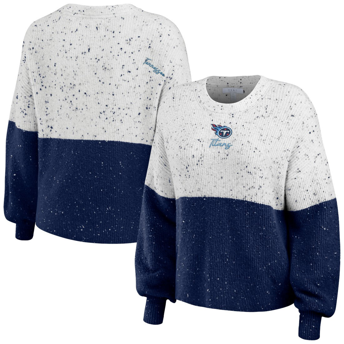 Tennessee Titans WEAR by Erin Andrews Women's Lighweight Modest Crop Color-Block Pullover Sweater White/Navy - NFL