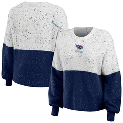 Tennessee Titans WEAR by Erin Andrews Women's Lighweight Modest Crop Color-Block Pullover Sweater White/Navy - NFL