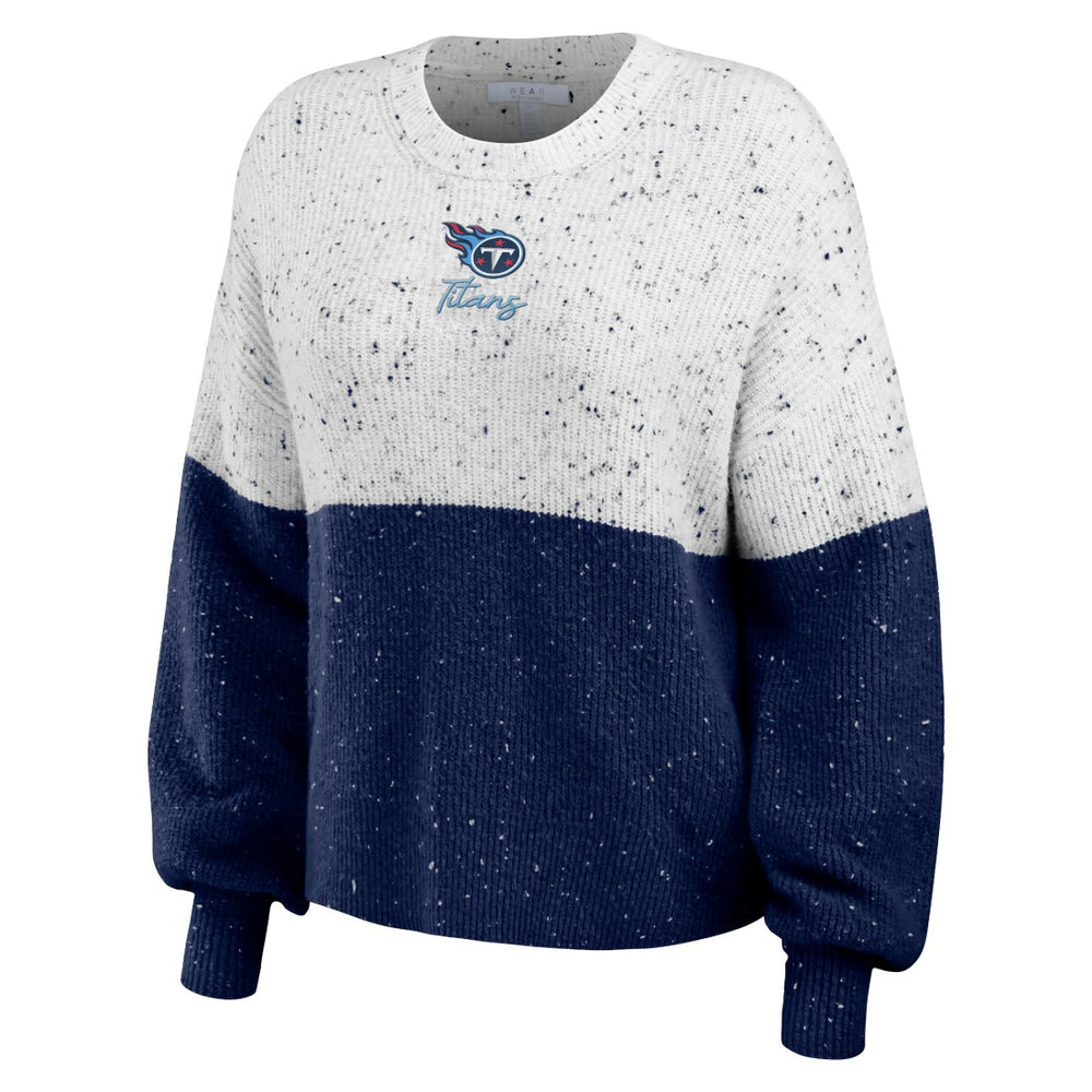 Tennessee Titans WEAR by Erin Andrews Women's Lighweight Modest Crop Color-Block Pullover Sweater White/Navy - NFL
