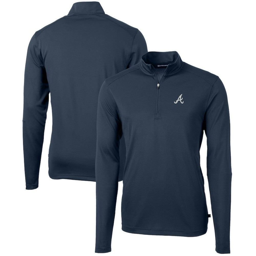 Atlanta Braves Cutter & Buck Virtue Eco Pique Recycled Quarter-Zip Pullover Top discount