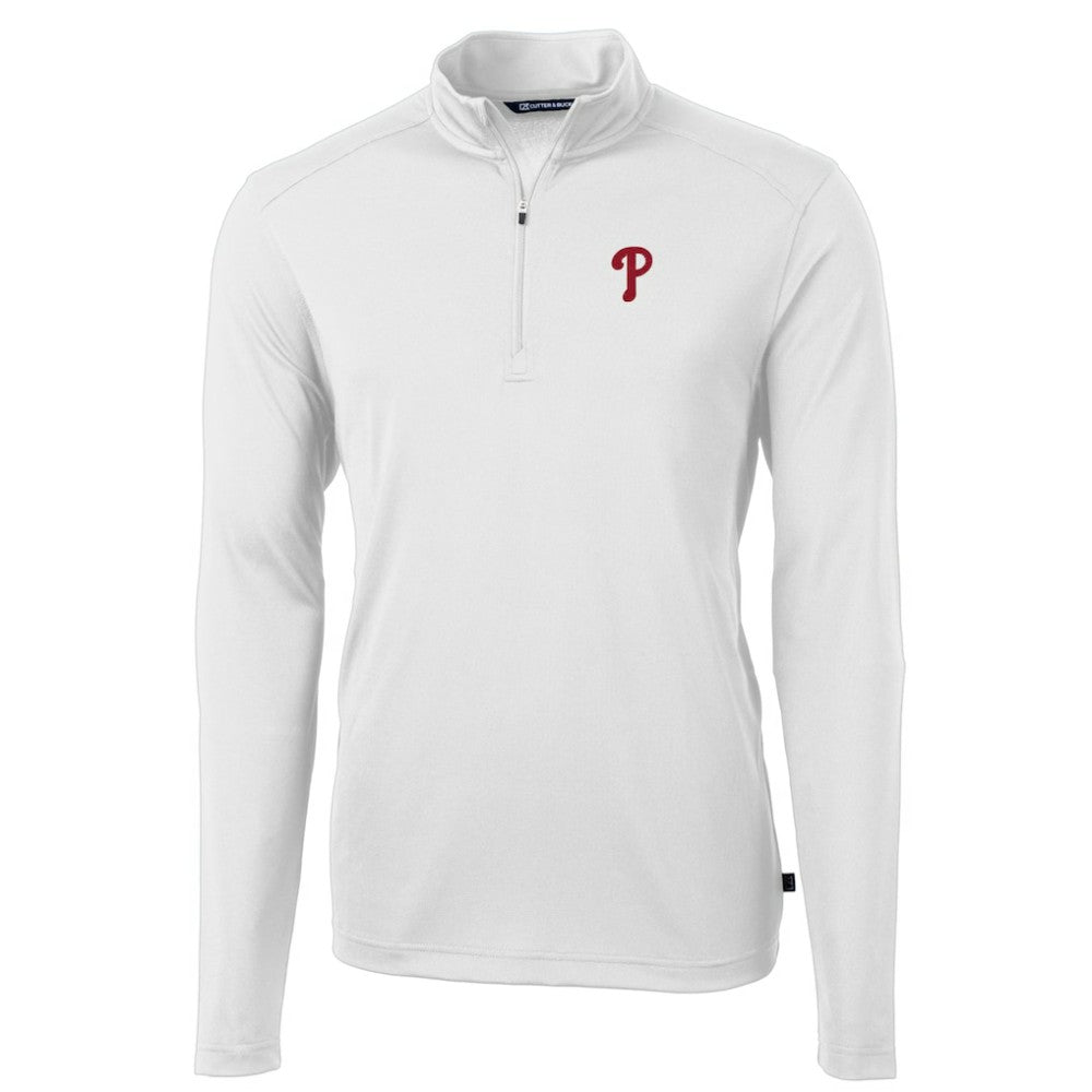 Philadelphia Phillies Cutter & Buck Virtue Eco Pique Recycled Quarter-Zip Pullover Top Clearance
