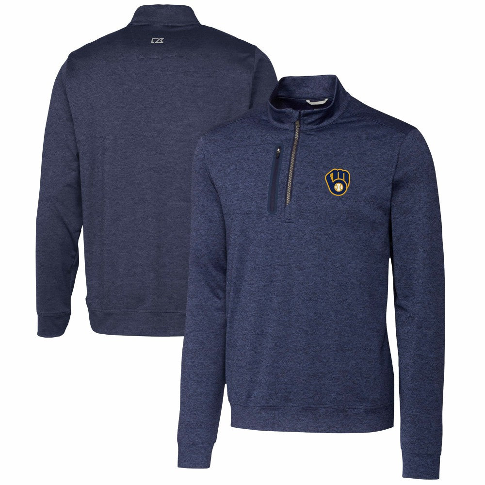 Milwaukee Brewers Cutter & Buck Stealth Heathered Quarter-Zip Pullover Top On Sale