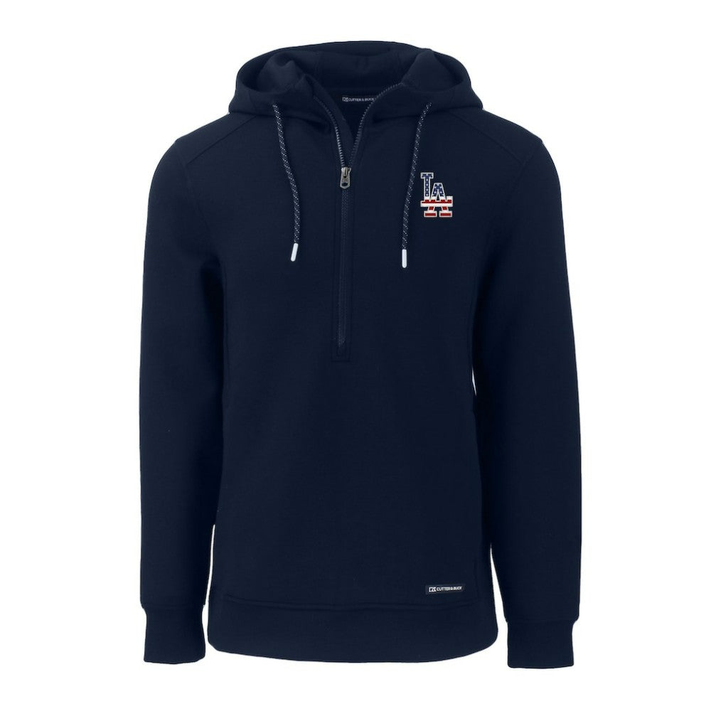 Los Angeles Dodgers Cutter & Buck Stars & Stripes Roam Eco Half-Zip Recycled Pullover Hoodie Lifestyle