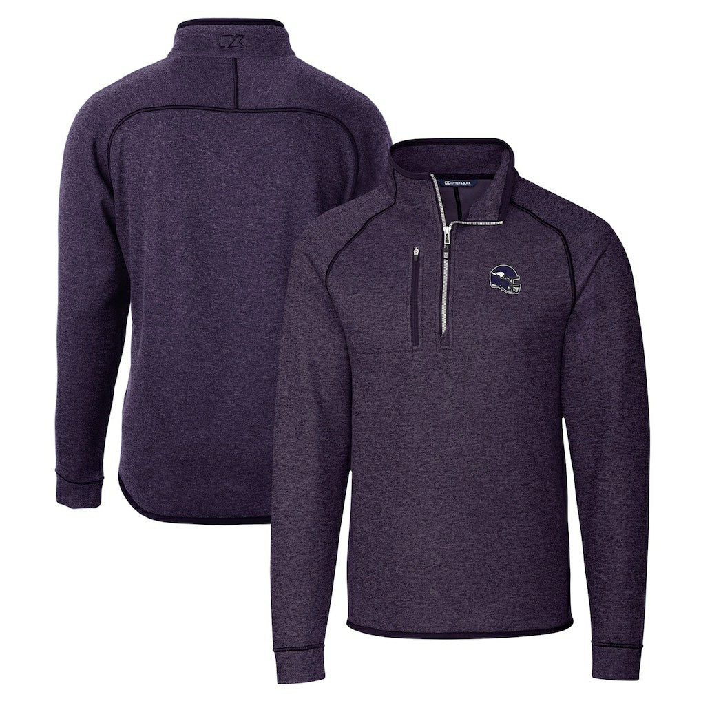 Minnesota Vikings Cutter & Buck Helmet Mainsail Sweater-Knit Half-Zip Pullover Jacket Purple - NFL