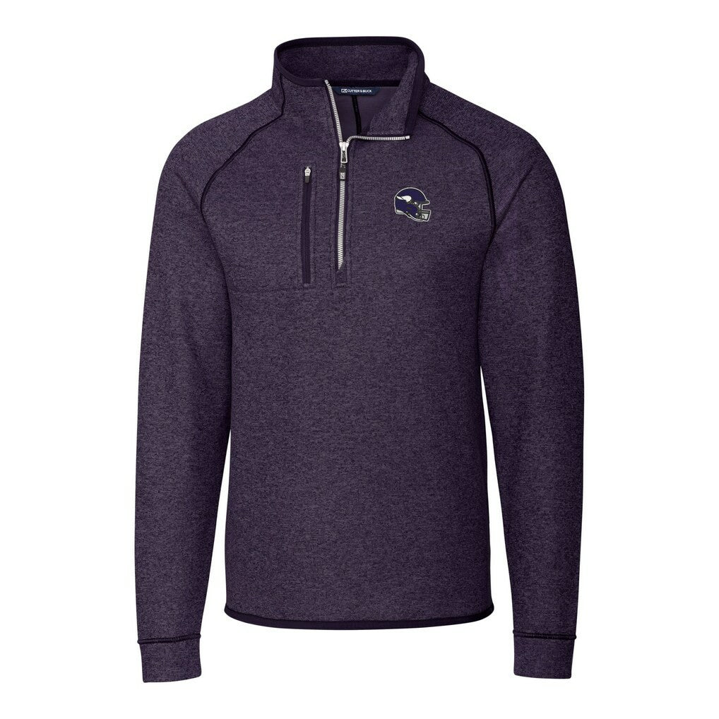 Minnesota Vikings Cutter & Buck Helmet Mainsail Sweater-Knit Half-Zip Pullover Jacket Purple - NFL