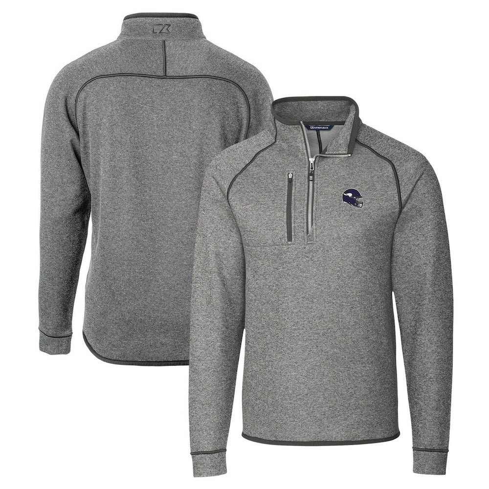 Minnesota Vikings Cutter & Buck Helmet Mainsail Sweater-Knit Half-Zip Pullover Jacket Silver - NFL