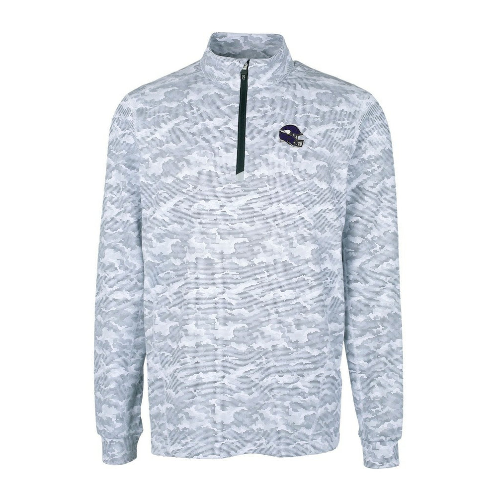 Minnesota Vikings Cutter & Buck Helmet Traverse Camo Print Stretch Quarter-Zip Pullover Top Charcoal - NFL