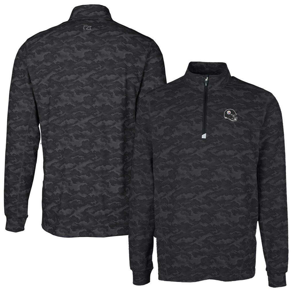 Pittsburgh Steelers Cutter & Buck Helmet Traverse Camo Print Stretch Quarter-Zip Pullover Top Black - NFL