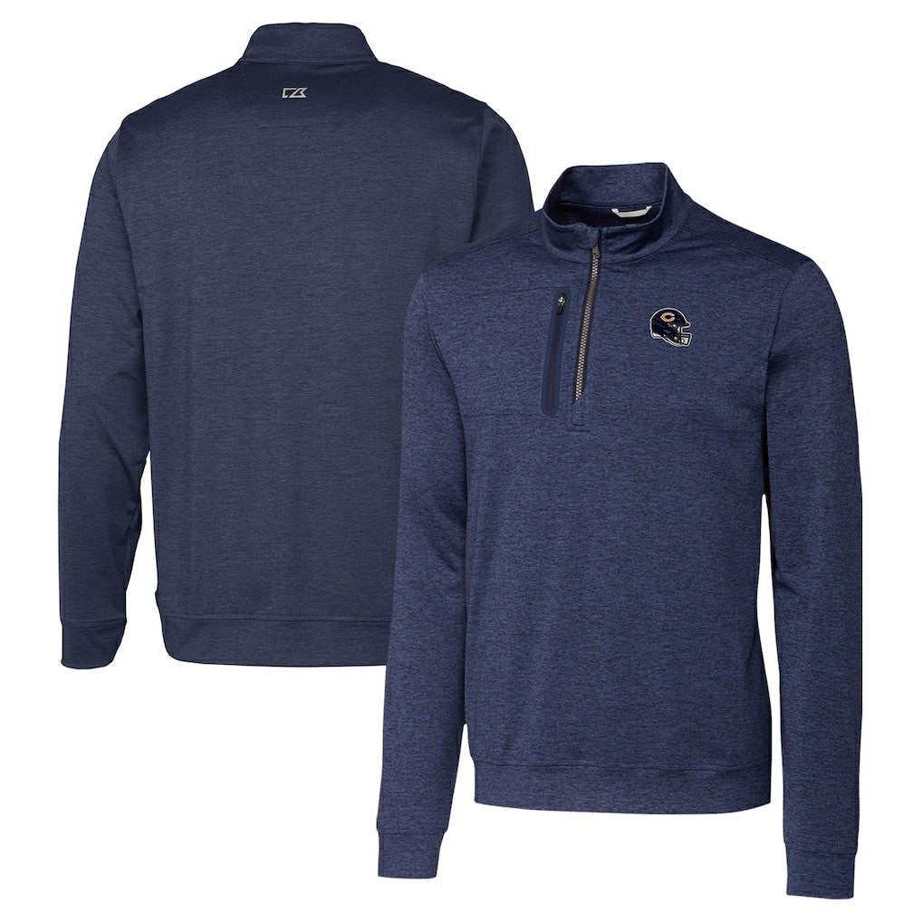 Chicago Bears Cutter & Buck Helmet Stealth Heathered Quarter-Zip Pullover Top Navy - NFL
