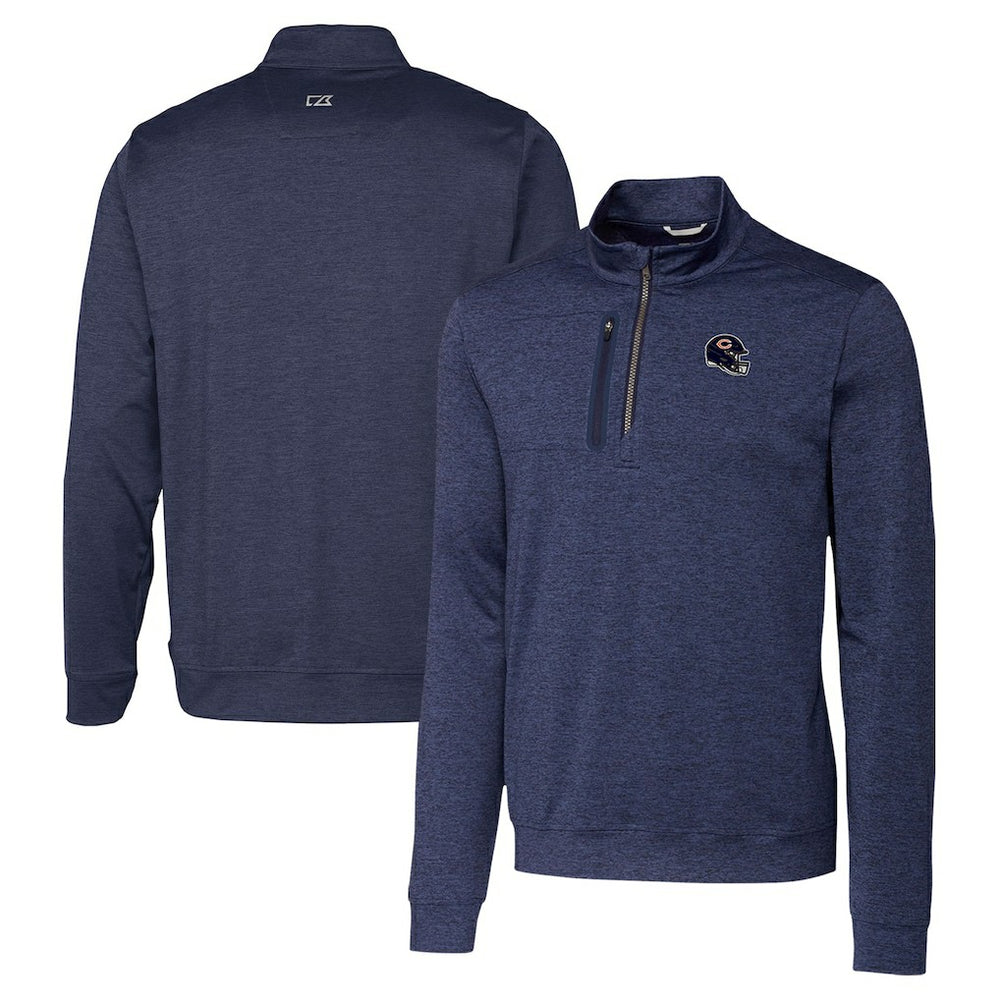 Chicago Bears Cutter & Buck Helmet Stealth Heathered Quarter-Zip Pullover Top Navy - NFL